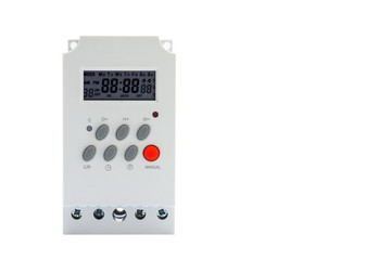 Digital automatic timer switch isolated on white background.