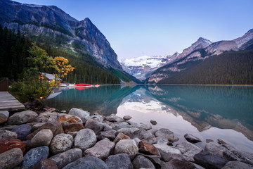 Lake Louise Canada with canoes