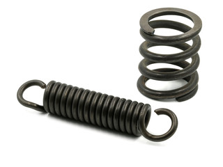 blank metal compression and tension spring are isolated on white background