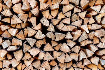 Stacked firewood in the garden of traditional house in Japan
