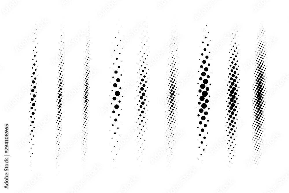 Wall mural halftone vector divider lines set. circle dots linear gradient pattern textures isolated on white ba