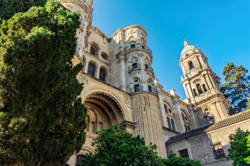 Cathedral of the Incarnation Catedral de la Encarnación in Malaga, Spain in the garden in sunshine