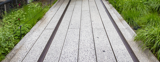 New York City, USA - 30 May 2017 : The High Line in New York City. It is an elevated railway transformed into a public park on Manhattan's West Side