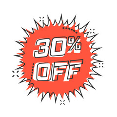 Vector cartoon discount sticker icon in comic style. Sale tag illustration pictogram. Promotion 30 percent discount splash effect concept.