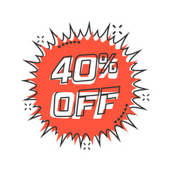 Vector cartoon discount sticker icon in comic style. Sale tag illustration pictogram. Promotion 40 percent discount splash effect concept.