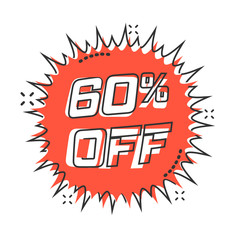 Vector cartoon discount sticker icon in comic style. Sale tag illustration pictogram. Promotion 60 percent discount splash effect concept.