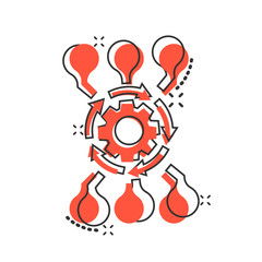 Vector cartoon algorithm api software icon in comic style. Gear with arrow concept illustration pictogram. Algorithm business splash effect concept.