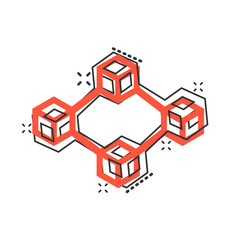 Vector cartoon blockchain technology icon in comic style. Cryptography cube block concept illustration pictogram. Blockchain algorithm business splash effect concept.
