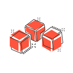 Obraz premium Vector cartoon blockchain technology icon in comic style. Cryptography cube block concept illustration pictogram. Blockchain algorithm business splash effect concept.