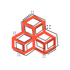 Vector cartoon blockchain technology icon in comic style. Cryptography cube block concept illustration pictogram. Blockchain algorithm business splash effect concept.
