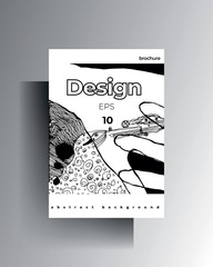 Design cover template A4 format. Hand-drawn graphic texture elements. Vector black and white illustration.