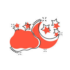 Vector cartoon moon and stars with clods icon in comic style. Nighttime concept illustration pictogram. Cloud, moon business splash effect concept.