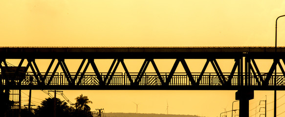 Silhouette Abstract overpass at sunset. Background Street photo.