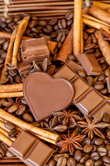 Close Up Of Chocolate With Cinnamon Sticks