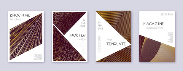 Triangle brochure design template set. Gold abstra