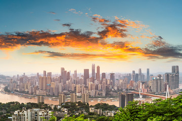 Sunset cityscape and skyline in Chongqing