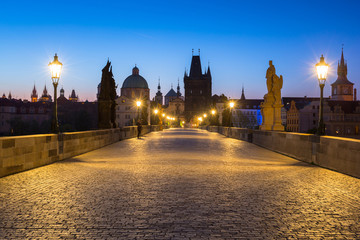 Beautiful Charles bridge in Prague at dawn, Czech Republic