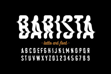 Latte art style font design, milk coffee foam art alphabet, letters and numbers