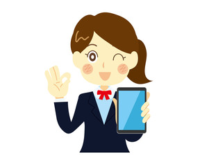 スマートフォンを提案する女性、女子高生