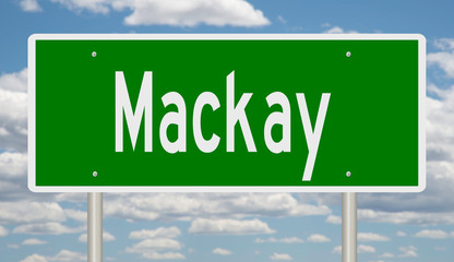 Rendering of a green 3d highway sign for Mackay, Queensland in Australia