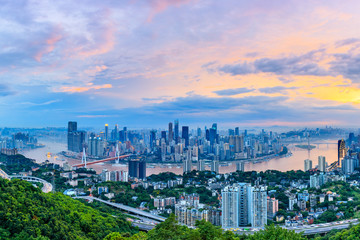 Sunset cityscape and skyline in Chongqing