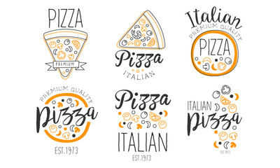 Set of logos for pizzeria. Vector illustration.