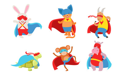 Fototapeta na wymiar Funny animals dressed as superheroes. Vector illustration.