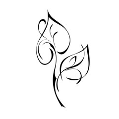 stylized twig with leaves and curls in black lines on a white background