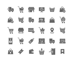 Online Shopping solid icon set. Vector and Illustration.