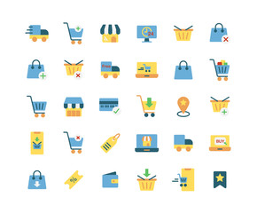Online Shopping flat icon set. Vector and Illustration.