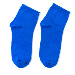 pair of blue socks on an isolated white background