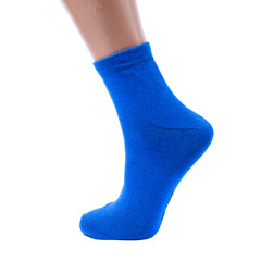 blue socks on an isolated white background with funny cartoon character on it