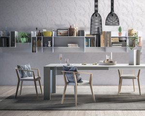 Dining Room with Modern Wood Chair Set (focused) - 3d visualization