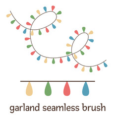 Vector garland seamless brush isolated on white background. Cute funny illustration of new year symbol. Christmas flat style repeating border for decorations or design..