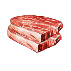 Raw steak watercolor illustration on white background
