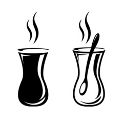 Turkish tea icon. Glass of hot and strong traditional black tea. Vector Illustration