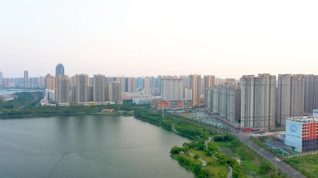 Cityscape of Binhu Park, Zhanjiang City, Guangdong Province, China