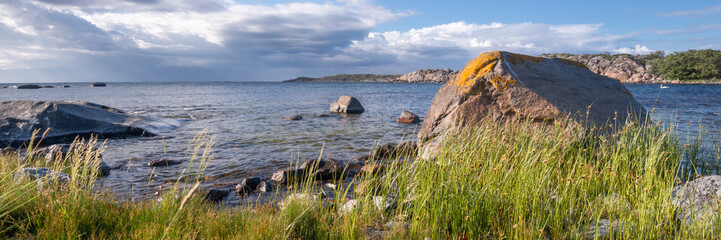 The rocky coast of the island in the Baltic Sea.Finland seascape.