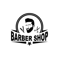 Barbershop logo template in vintage style, with bearded man.