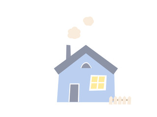 煙突のある冬の家