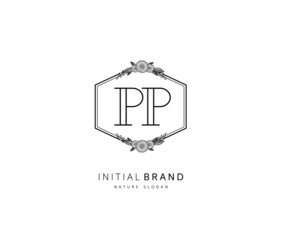 P PP Beauty vector initial logo, handwriting logo of initial signature, wedding, fashion, jewerly, boutique, floral and botanical with creative template for any company or business.