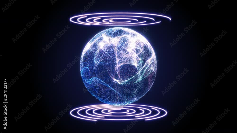 Aufkleber Plasma Sphere Spin Digital Number Technology 4K Motion Running Developer Program Code Motion Background. 3D Graphic Earth Binary Encoding Statistics Big Data Analysis Concept Display.