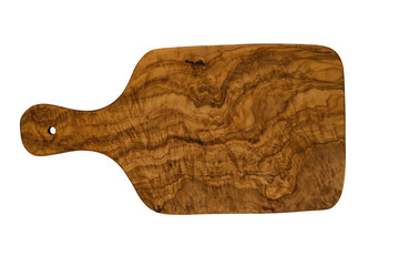 olive wood cutting board isolated on white