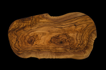 olive wood cutting board isolated on black