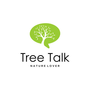 Illustration of abstract bubble talk signs with an tree  leaves sign in them logo design