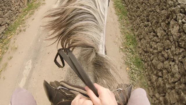 Holding on to Gray Horse Chair While Galloping