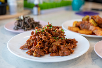Fried pork(Bulgogi) with spicy korean sauce
