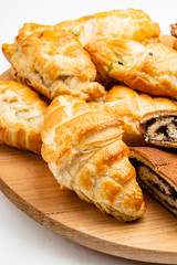 wooden tray with different bakery products