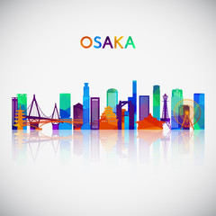 Obraz premium Sylwetka panoramę Osaki w kolorowym stylu geometrycznym. Symbol Twojego projektu. Ilustracji wektorowych.