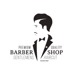 Barber shop vintage emblem isolated on white background. Gentleman vector illustration.